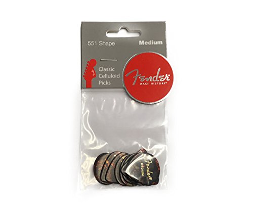 Fender Classic Celluloid Guitar Picks 551 Shape, Tortoise Shell, Medium, 12-Pack